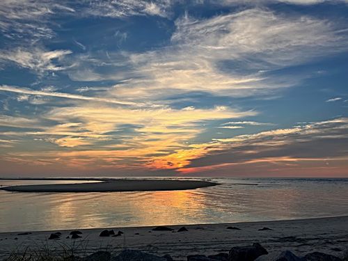 Dusk settles over the sandbar