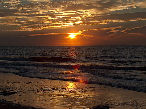 First light gilds the incoming tide